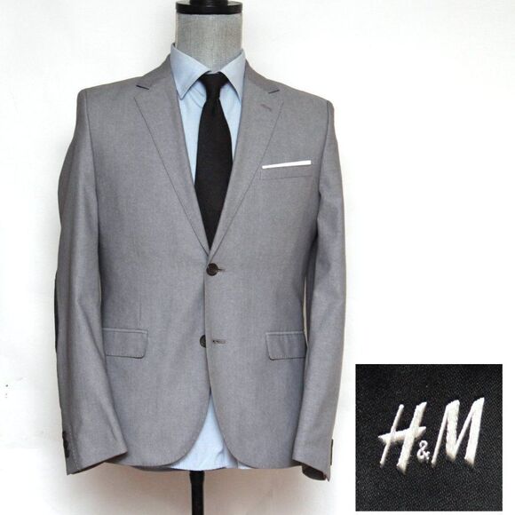 38R H&M Men's Blazer Sport Coat Jacket Grey Cotton C100862 - Picture 1 of 15